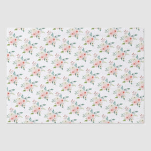 Peach White Watercolor Floral Wedding Tissue Paper