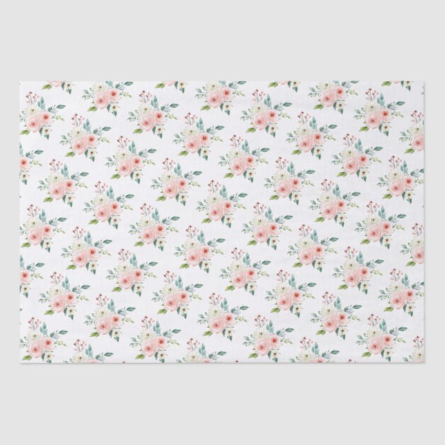 Peach White Watercolor Floral Wedding Tissue Paper (Front)