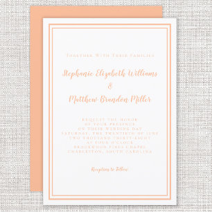 Peach White Wedding Simple Minimalist Chic Modern Invitation