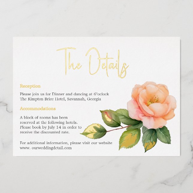 Peach wild rose Watercolor Details card (Front)
