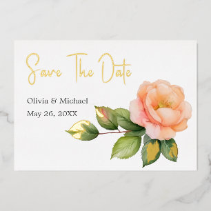 Peach wild rose Watercolor Save the Dates card