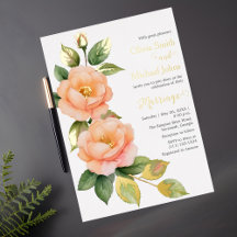 Peach wild roses Wedding Invitation