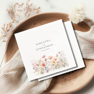 Peach Wildflower Floral Watercolor Wedding Napkin