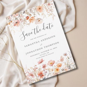 Peach Wildflower Floral Wedding Flat  Save The Date