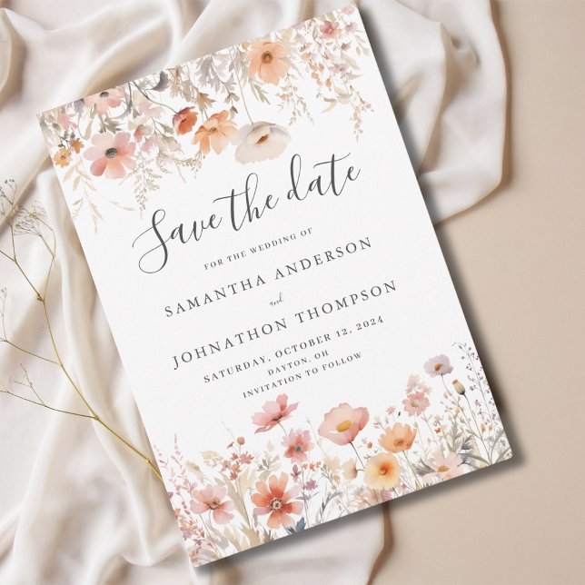 Peach Wildflower Floral Wedding Flat  Save The Date (Creator Uploaded)