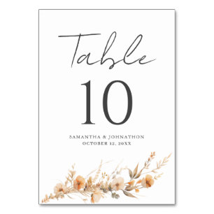 Peach Wildflower Floral Wedding Table Card
