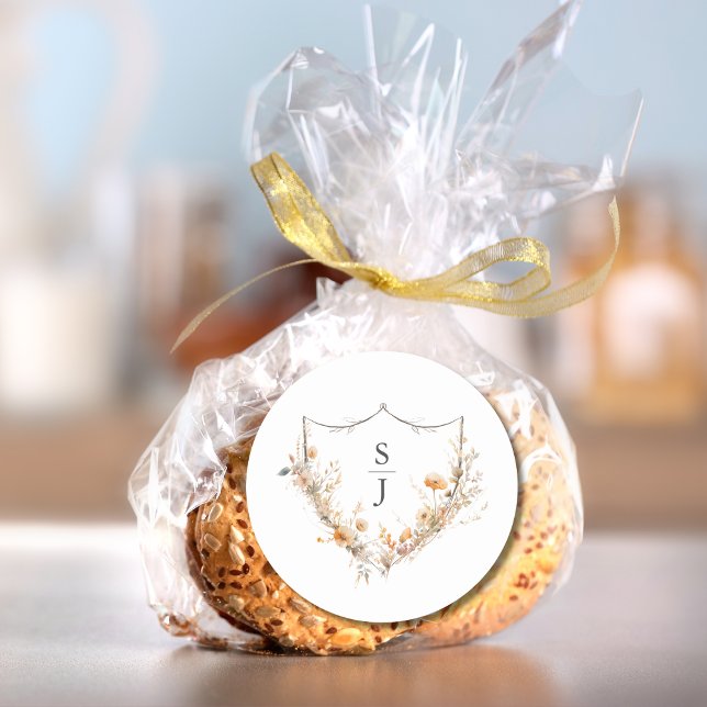 Peach Wildflower Wedding Classic Round Sticker (Creator Uploaded)