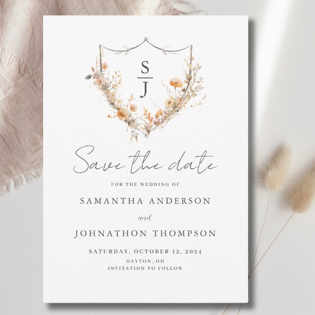 Peach Wildflower Wedding Flat Save The Date Card (Creator Uploaded)