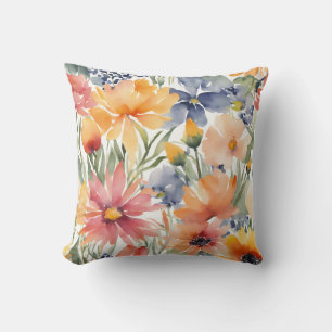 Peach WildFlowers Floral Cushion