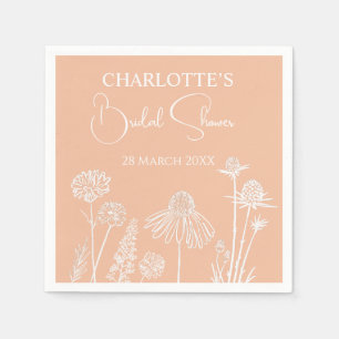 Peach Wildflowers Sketched Floral Bridal Shower Napkin