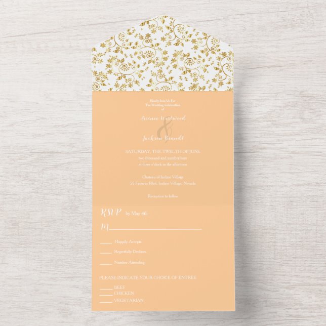 Peach Winter Night Wedding All In One Invitation (Inside)