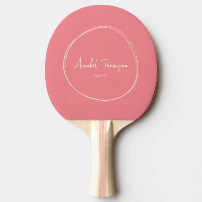 Peach with Name in Drawn Circle Ping Pong Paddle (Front)