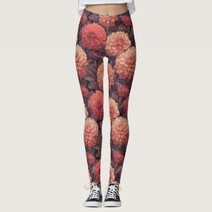 Peach Women Active Wear  Dahlias Petal Bridesmaid Leggings