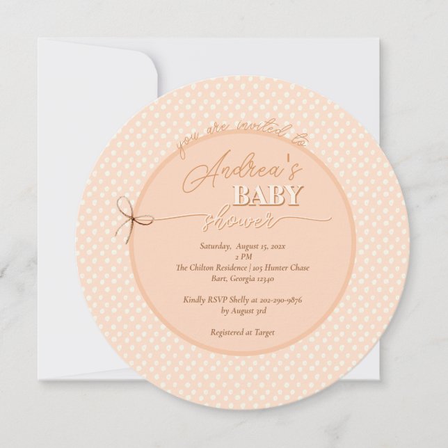 Peach-y Shoe String Baby Shower Invitation (Front)
