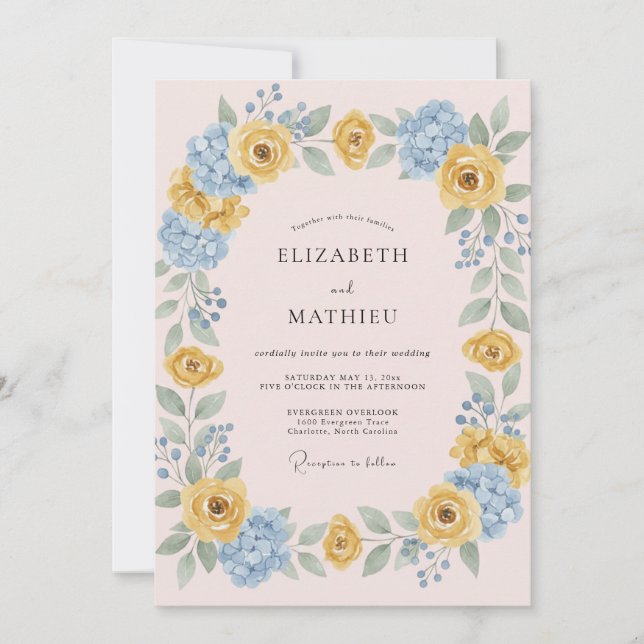 Peach Yellow Blossom Wedding Invitation (Front)