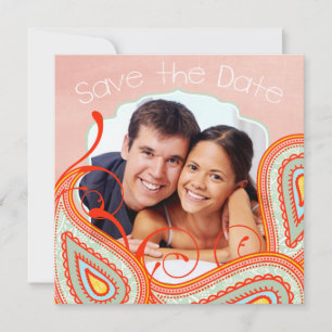 Peach Yellow Coral Mint Photo Modern Save the Date