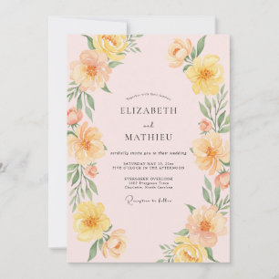 Peach Yellow Floral Embrace Wedding Invitation