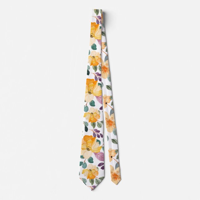 Peach Yellow Modern Pretty Floral Pattern Tie (Front)