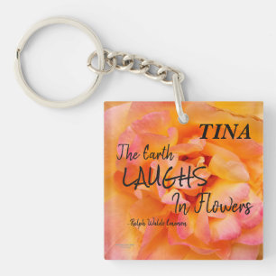 Peach Yellow Pink Blend Rose Flower Photo Key Ring