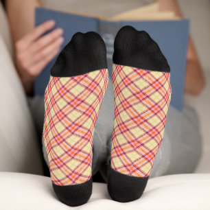   Peach Yellow Plaid Pastel Pattern Vintage Tartan Socks