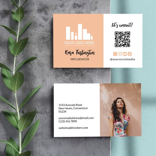 Peach Your Logo QR Code Photo Social Media Business Card (Creator Uploaded)