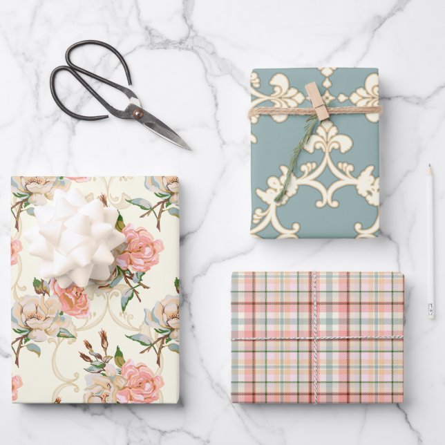 Peaches and Cream Roses Wrapping Paper Set (Front)