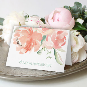 Peaches and Cream Watercolor Floral Personalised Thank You Card