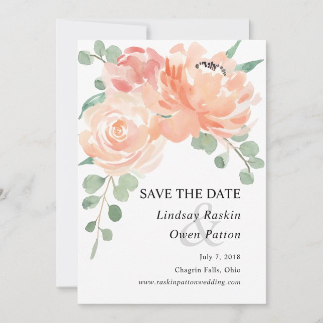 Peaches and Cream Watercolor Floral Save the Date (Front)