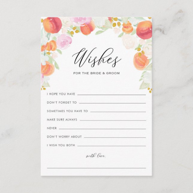 Peaches and Flowers Wishes for Bride and Groom Advice Card (Front)