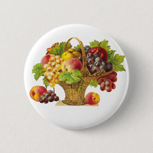 Peaches and Fruits Basket - Vintage Art 6 Cm Round Badge