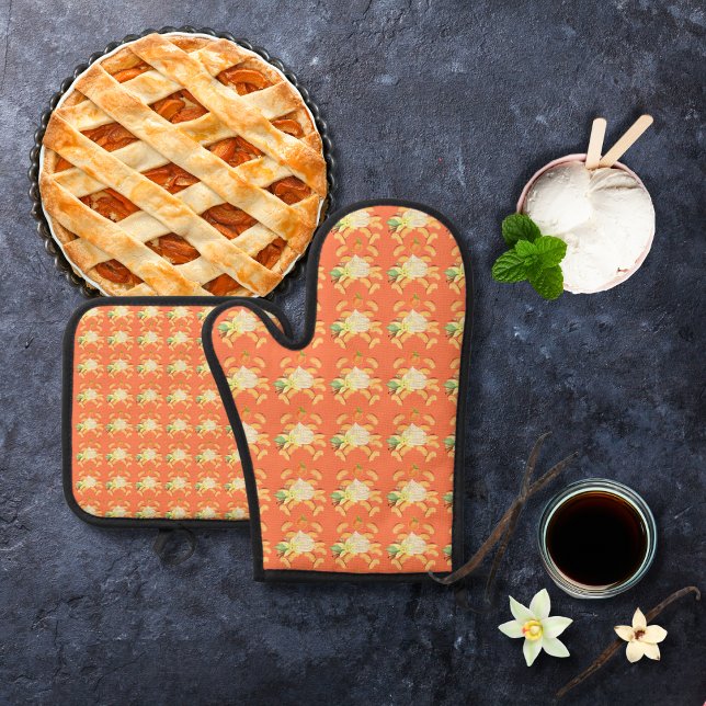 Peaches and ice cream orange oven mitt & pot holder set (Creator Uploaded)
