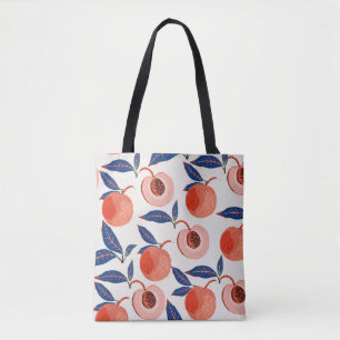 Peaches Apricot Leaves Cream Background Tote Bag