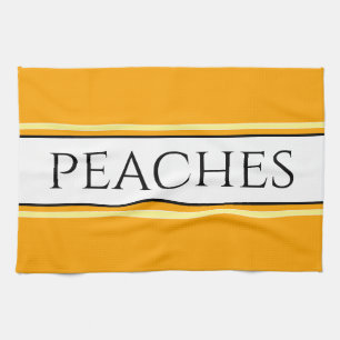 PEACHES Bright Pretty Golden Yellow White Stripes  Tea Towel