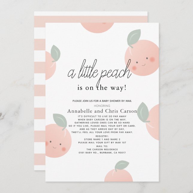 Peaches & Cream Cute Kawaii Baby Shower by Mail Invitation (Front/Back)
