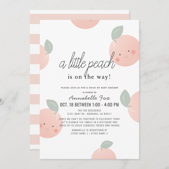 Peaches & Cream Cute Kawaii Drive-by Baby Shower Invitation (Front/Back)
