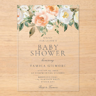 Peaches & Cream Floral Spring Summer Baby Shower Acrylic Invitations