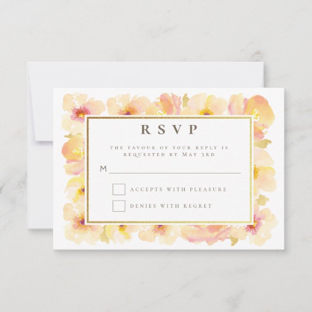 Peaches Cream Gold Frame Wedding RSVP Invitation (Front)