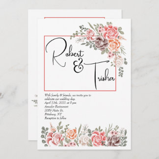 Peaches & Cream photo wedding invitation couple