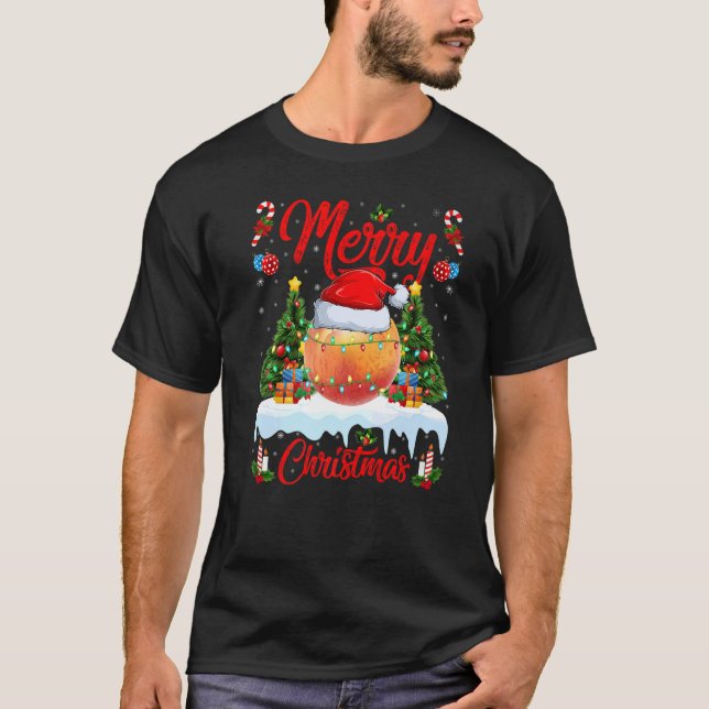 Peaches Fruit Lights Xmas Tree Santa Peaches Chris T-Shirt (Front)