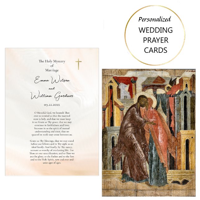Peaches Grey Textured Orthodox Wedding Prayer Card (Creator Uploaded)
