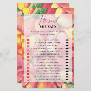 Peaches - He said she said bridal shower game