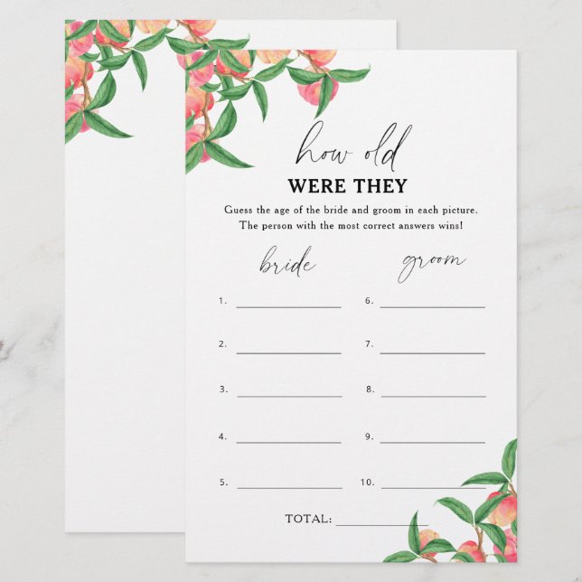 Peaches - How old were they bridal game (Front/Back)