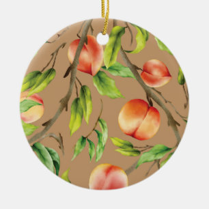 Peaches on the tree ceramic ornament