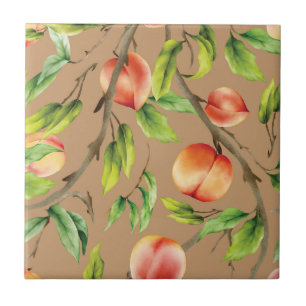 Peaches on the tree ceramic tile