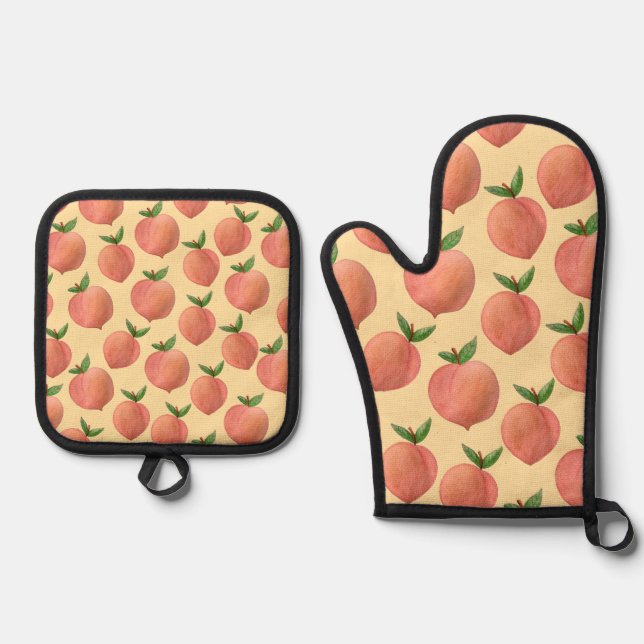 Peaches Oven Mitt & Pot Holder Set (Front)