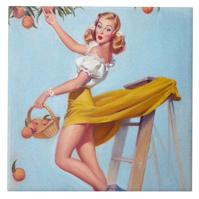 Peaches Pin Up Ceramic Tile (Front)