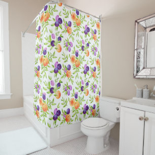Peaches Plums Purple Cute Fruit Botanical Colorful Shower Curtain