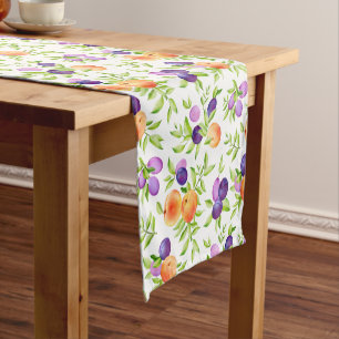 Peaches Plums Purple Cute Fruit Botanical Colourfu Short Table Runner