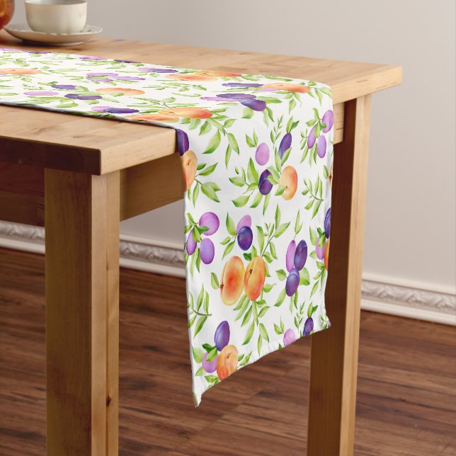 Peaches Plums Purple Cute Fruit Botanical Colourfu Short Table Runner (In Situ)