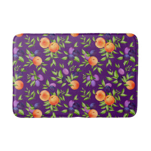 Peaches Plums Purple Cute Fruit Botanical Pattern Bath Mat